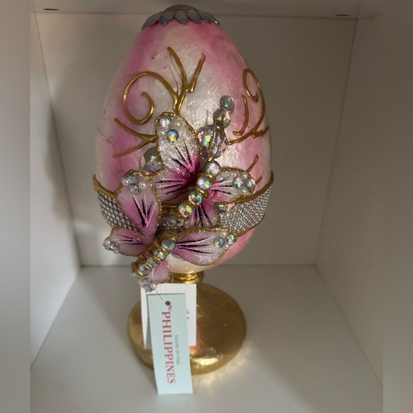 Capiz Jeweled 12” Embellished 3D Butterfly Pedestal Easter Egg Pier 1 style - Picture 1 of 8